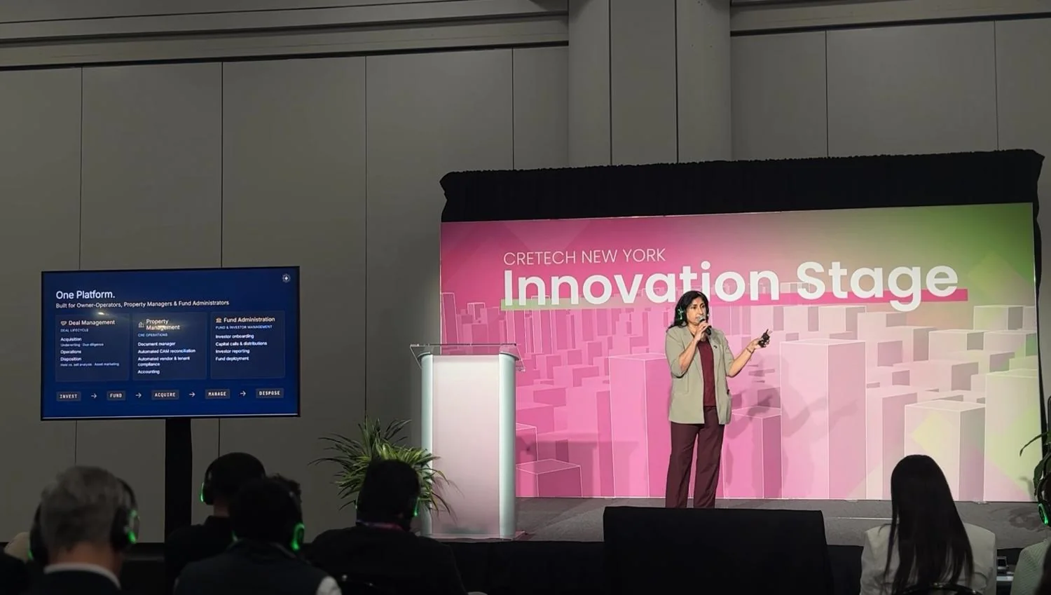 Somya presenting the One Platform slide on the Innovation Stage